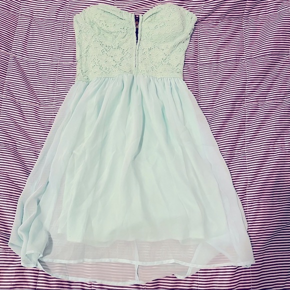 Mint Blue Satin Lace Strapless Dress - Picture 1 of 2